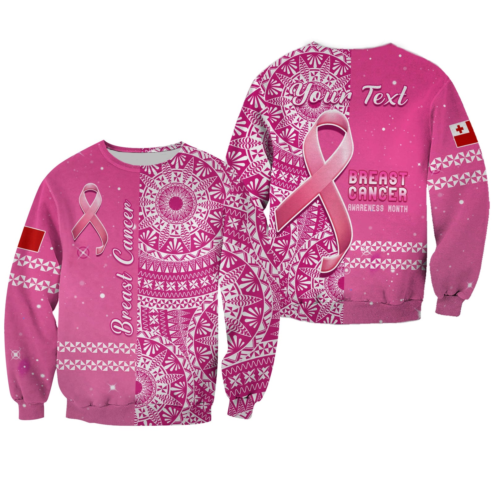 (Custom Personalised) Tonga Breast Cancer Sweatshirt Tongan Ngatu Pattern No One Fights Alone LT14 Unisex Pink - Polynesian Pride