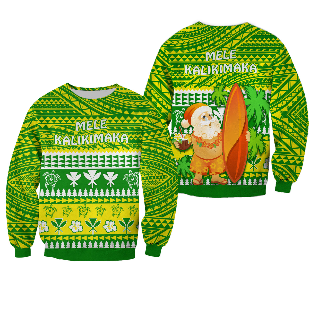 Hawaii Christmas Sweatshirt Polynesian Mele Kalikimaka Santa Claus LT13 Unisex Green - Polynesian Pride