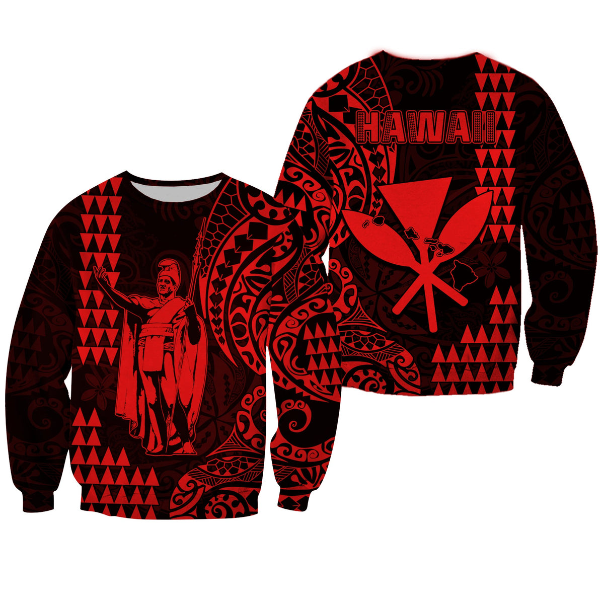 Hawaii Day Kakau Sweatshirt Proud To Be Hawaiian Red King Kamehameha and Kanaka Maoli LT13 Unisex Red - Polynesian Pride