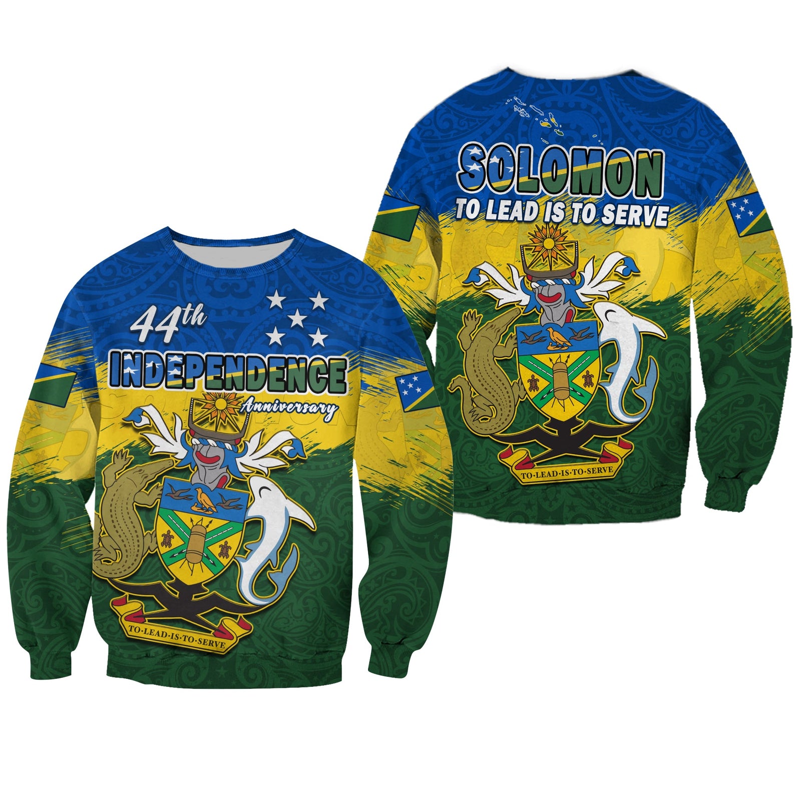 Solomon Islands Sweatshirt Happy 44th Independence Anniversary Polynesian Pattern LT14 Unisex Blue - Polynesian Pride