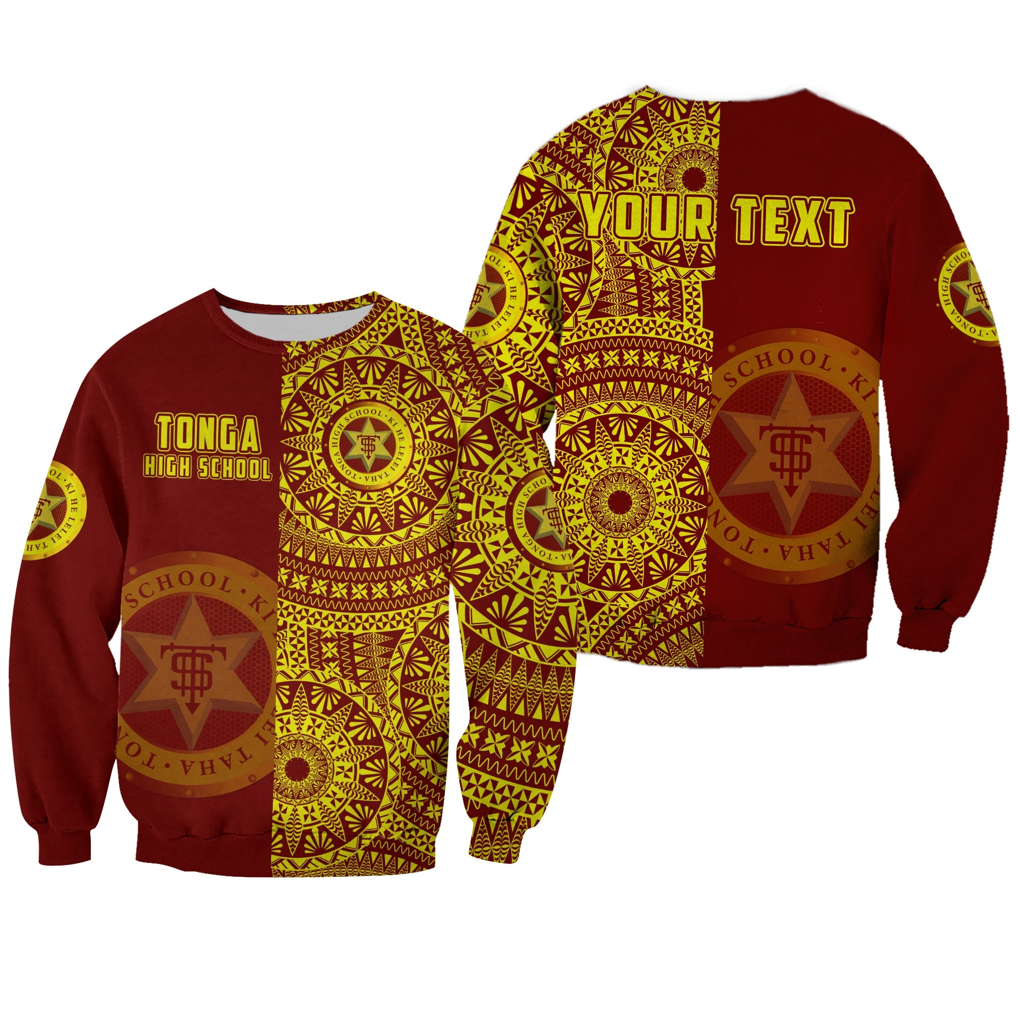 (Custom Personalised) Tonga High School Sweatshirt Tongan Ngatu Pattern LT14 Unisex Red - Polynesian Pride