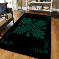 Hawaiian Quilt Maui Plant And Hibiscus Pattern Area Rug - Sacramento Black - AH - Polynesian Pride
