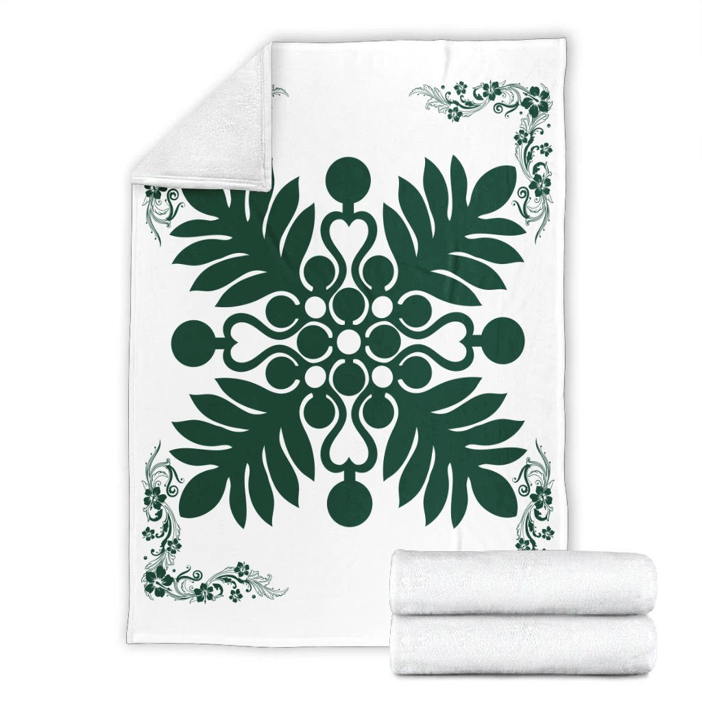 Hawaiian Quilt Maui Plant And Hibiscus Premium Blanket - Sacramento White - AH - Polynesian Pride