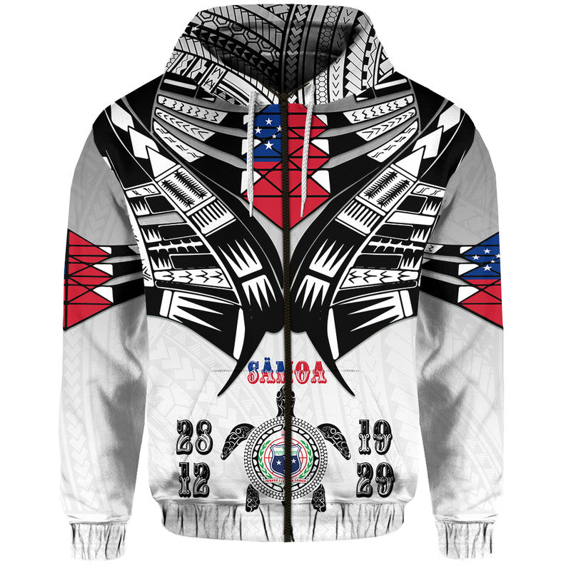 Samoa Black Saturday Hoodie 28 Dec 1929 Visual Arts LT9 Zip Hoodie White - Polynesian Pride