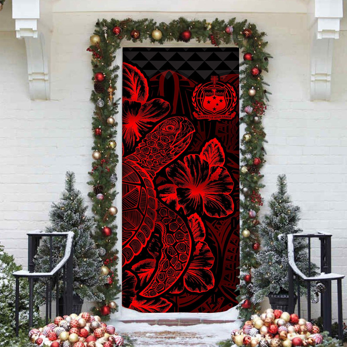Samoa Door Cover Turtle Hibiscus Red - Polynesian Pride