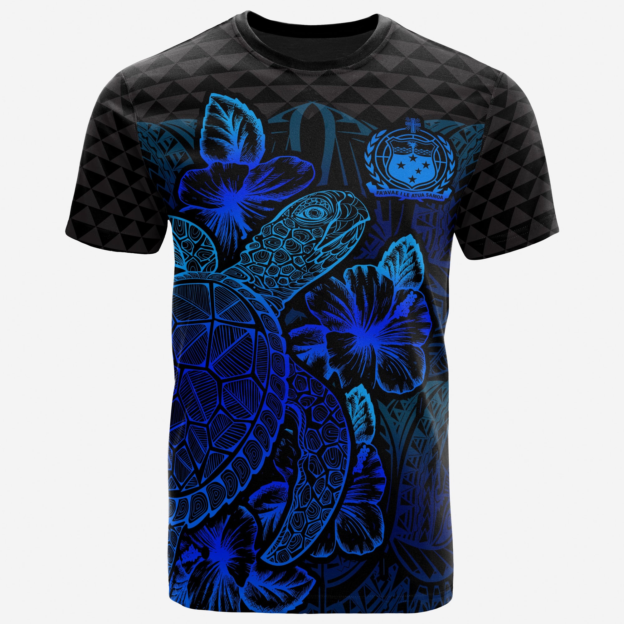 Samoa T Shirt Samoan Turtle Hibiscus Blue Unisex Blue - Polynesian Pride