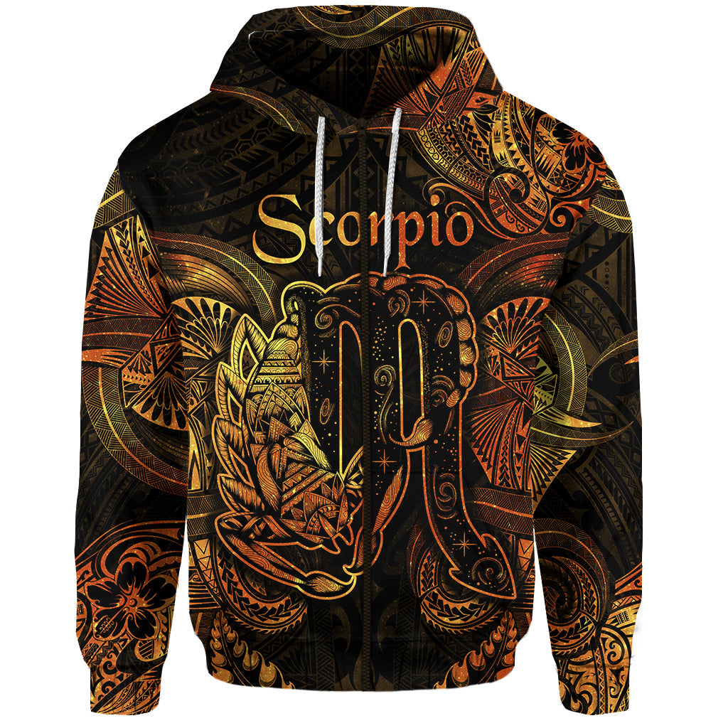 Custom Scorpio Zodiac Polynesian Zip Hoodie Unique Style Gold LT8 - Polynesian Pride
