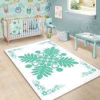 Hawaiian Quilt Maui Plant And Hibiscus Pattern Area Rug - Seafoarm White - AH - Polynesian Pride