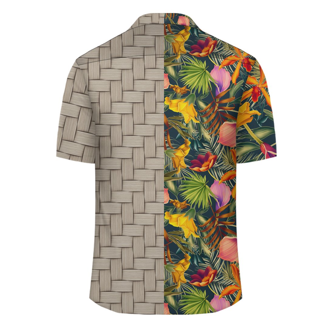 Seamless Tropical Flower Plant And Leaf Pattern Lauhala Moiety Hawaiian Shirt - Polynesian Pride