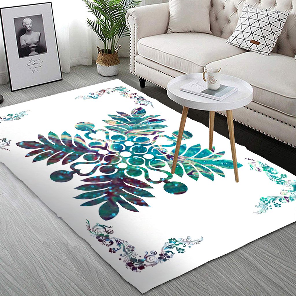 Hawaiian Quilt Maui Plant And Hibiscus Pattern Area Rug - Shell White - AH - Polynesian Pride