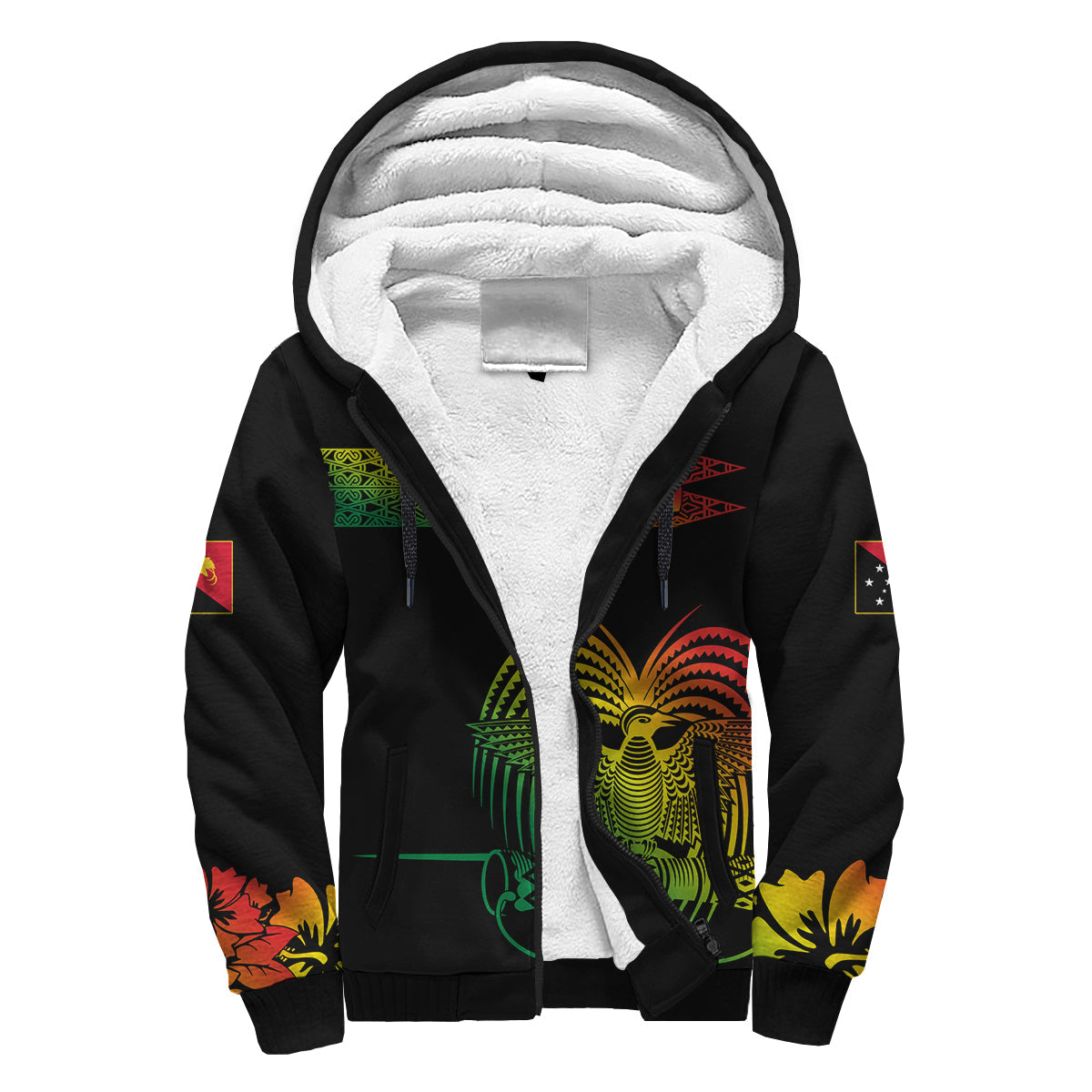 PNG Hibiscus Tribal Pattern Sherpa Hoodie Motuan Reggae Color LT7 Unisex Reggae - Polynesian Pride