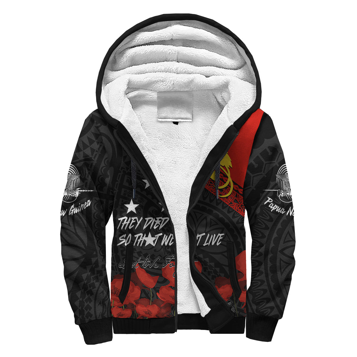 Papua New Guinea Sherpa Hoodie PNG Remembrance Day LT7 Unisex Black - Polynesian Pride