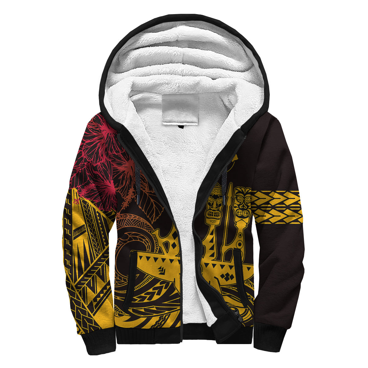 Hawaii Outrigger Canoe Paddling Personalised Sherpa Hoodie Tribal Tiki LT7 Unisex Black - Polynesian Pride