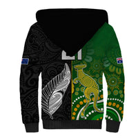 (Custom Personalised) Aotearoa Rugby All Black Combine Australia Wallabies Sherpa Hoodie Aboriginal Kangaroo And Maori Fern LT9 - Polynesian Pride