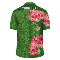 (Personalized) Hibiscus Flowers Polynesian - Hawaiian Shirt - Green - Curtis Style - Polynesian Pride