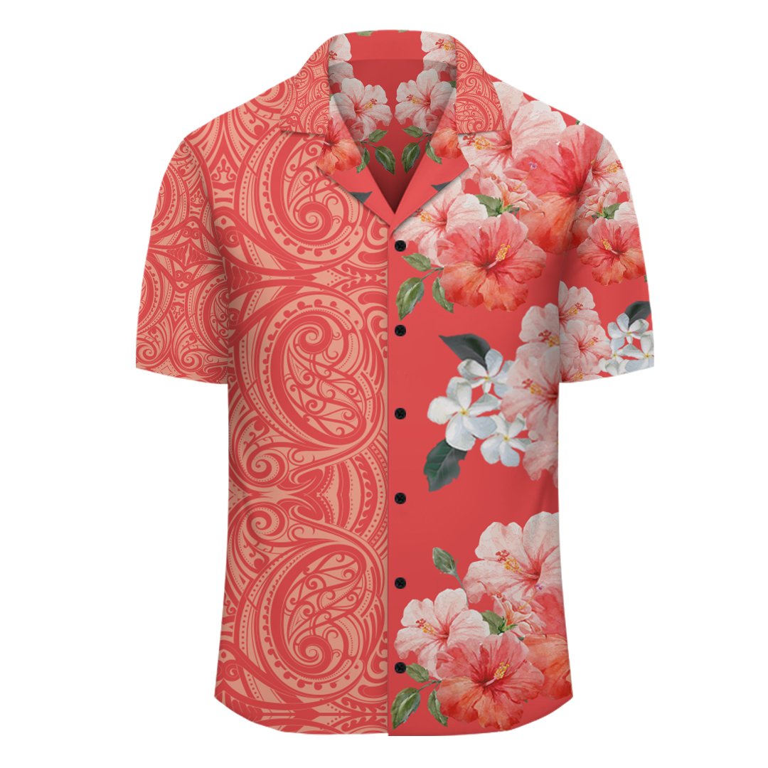 (Personalized) Hibiscus Flowers Polynesian - Hawaiian Shirt - Orange - Curtis Style - Polynesian Pride