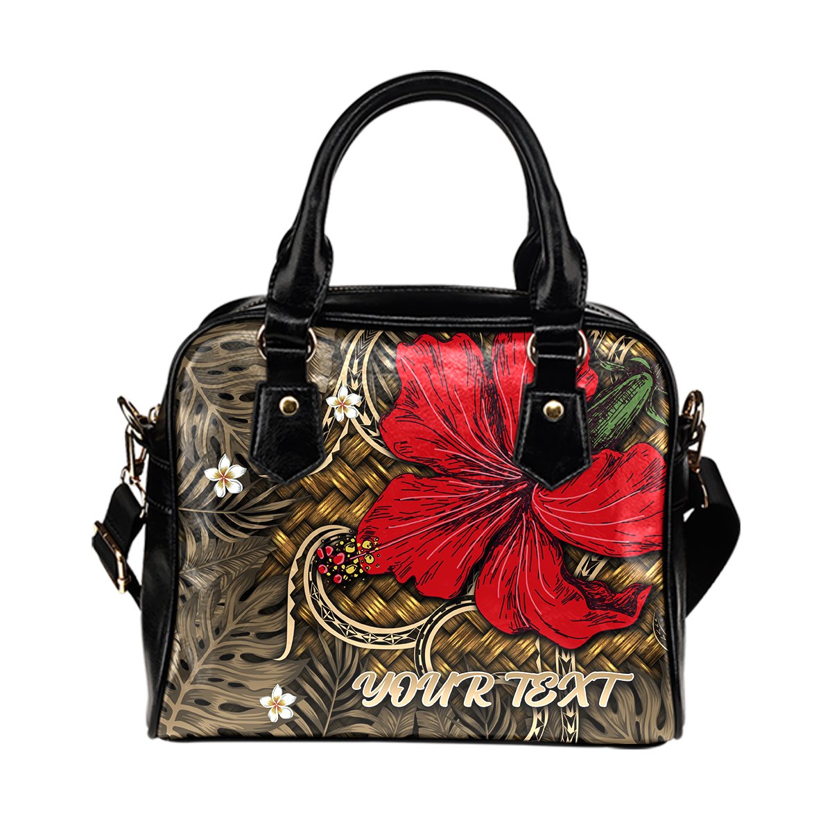 Hawaii Lauhala Hibiscus Polynesian Tropical Shoulder Handbag Gold - Wake Style - AH One Size Blue - Polynesian Pride