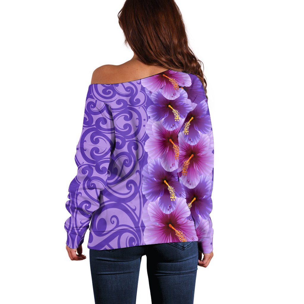 Hibiscus Flower Polynesian - Hawaiian Women's Off Shoulder Sweater - Curtis Style - Polynesian Pride