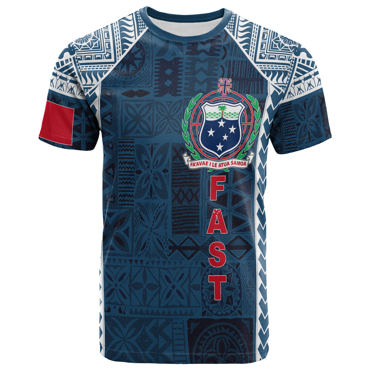 Custom F.A.S.T Samoa Mix Tapa Pattern Simple Style T Shirt LT7 Unisex Blue - Polynesian Pride