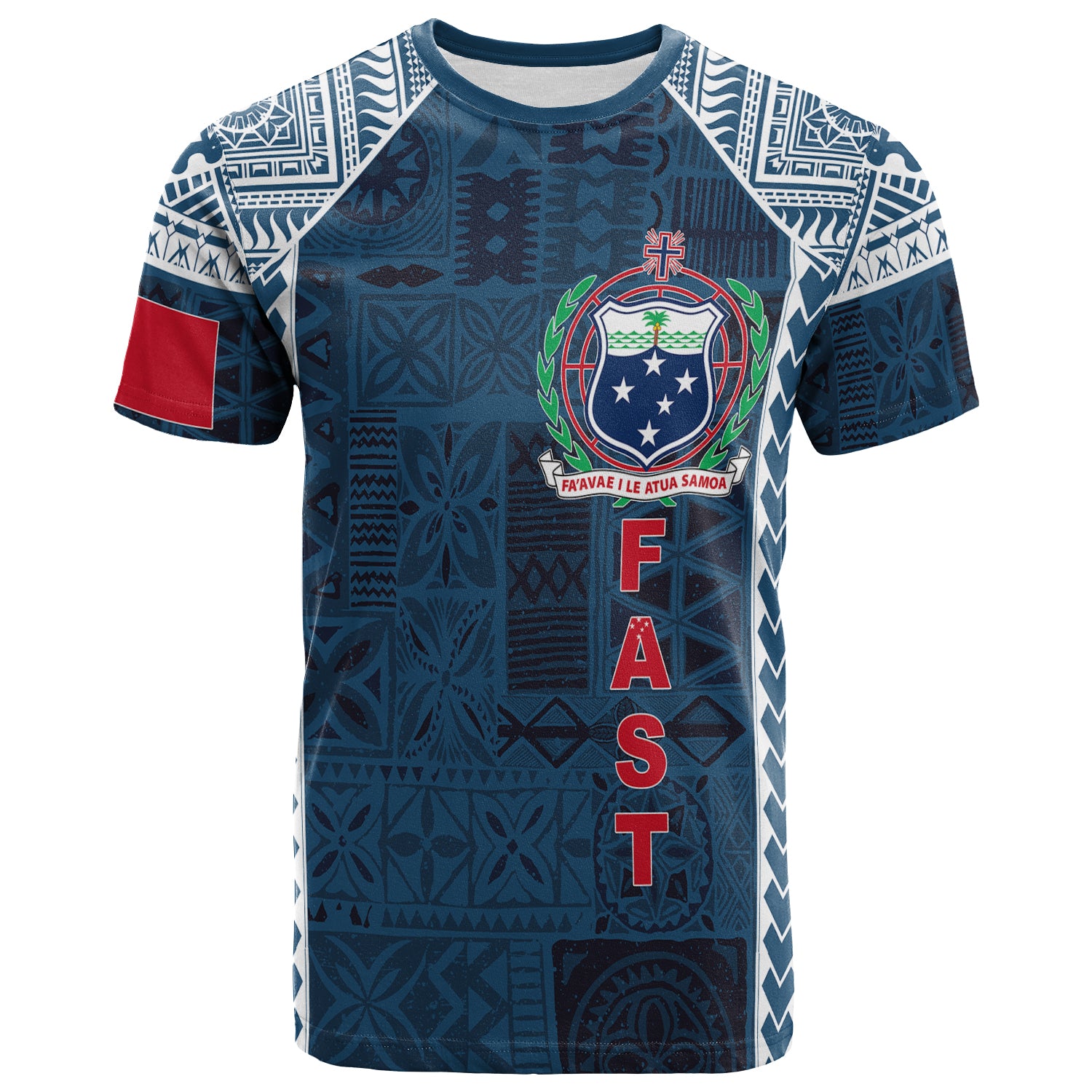 Custom F.A.S.T Samoa Mix Tapa Pattern Simple Style T Shirt LT7 Unisex Blue - Polynesian Pride