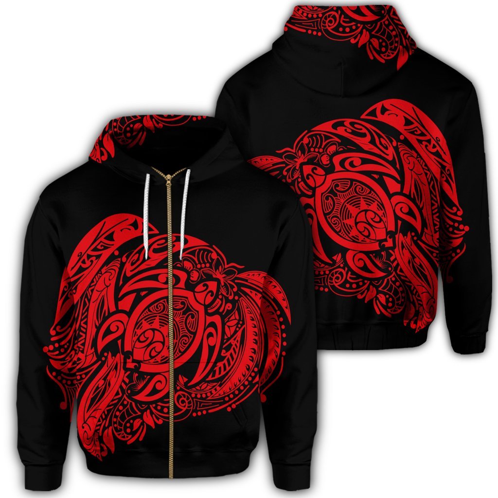 Simple Zip Hoodie Red Unisex Art - Polynesian Pride