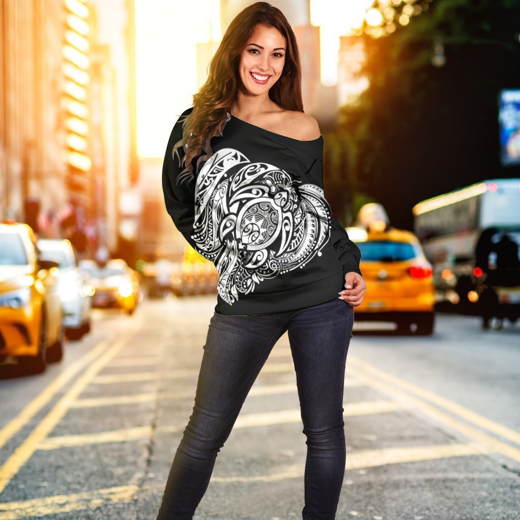 Simple Women's Off Shoulder Sweater White AH - Polynesian Pride