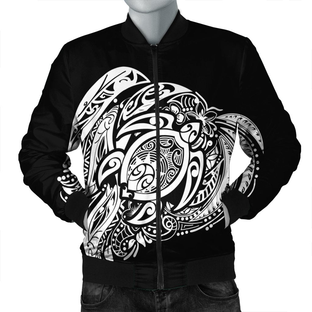 Simple Bomber Jacket White AH Black Unisex - Polynesian Pride