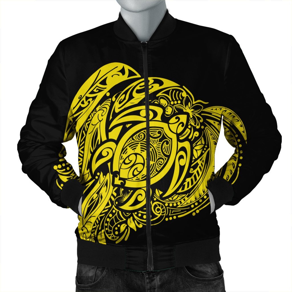 Simple Bomber Jacket Yellow AH Black Unisex - Polynesian Pride