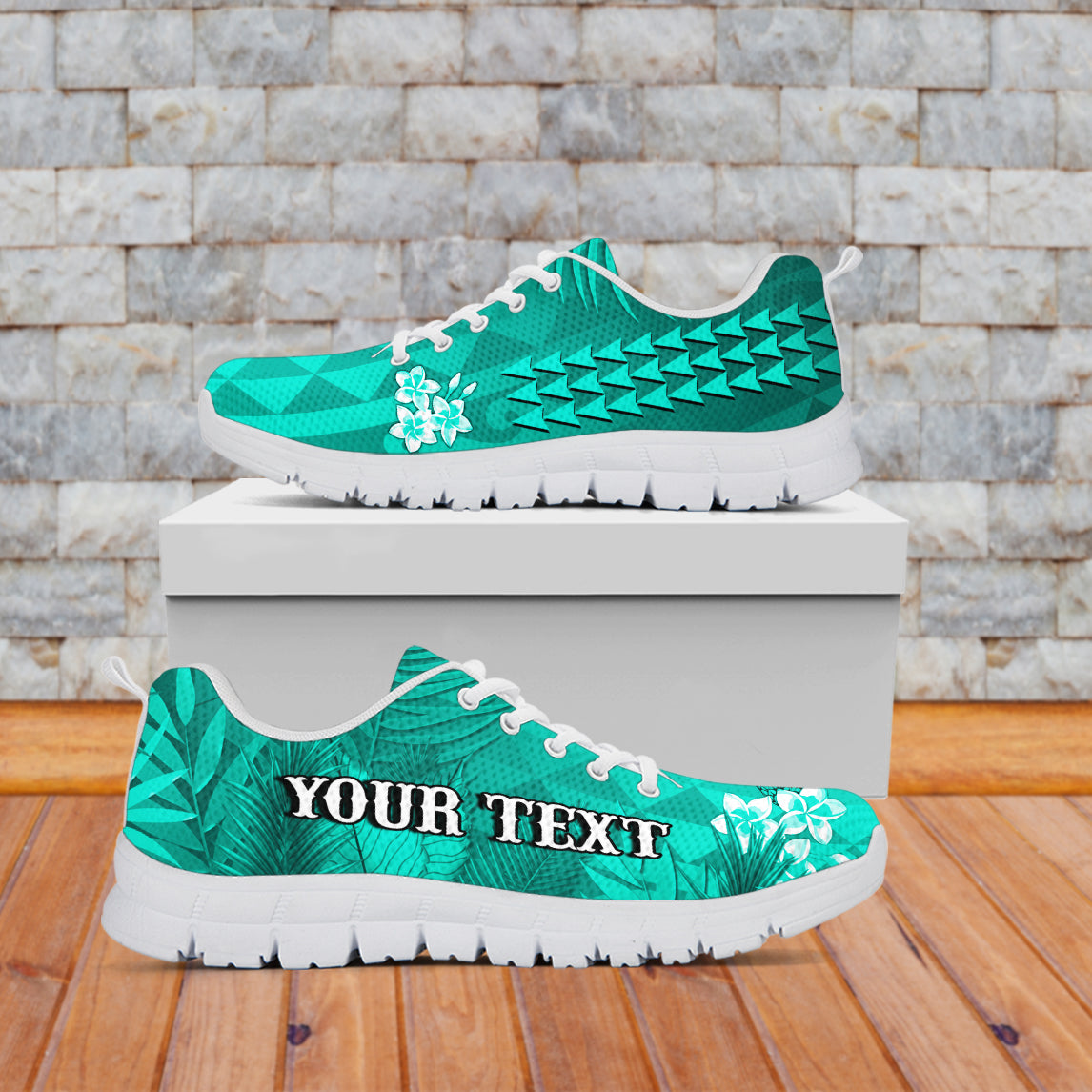 (Custom Personalised) Hawaii Pineapple Sneakers Turquoise Plumeria Frangipani Mix Tribal Pattern LT13 - Polynesian Pride