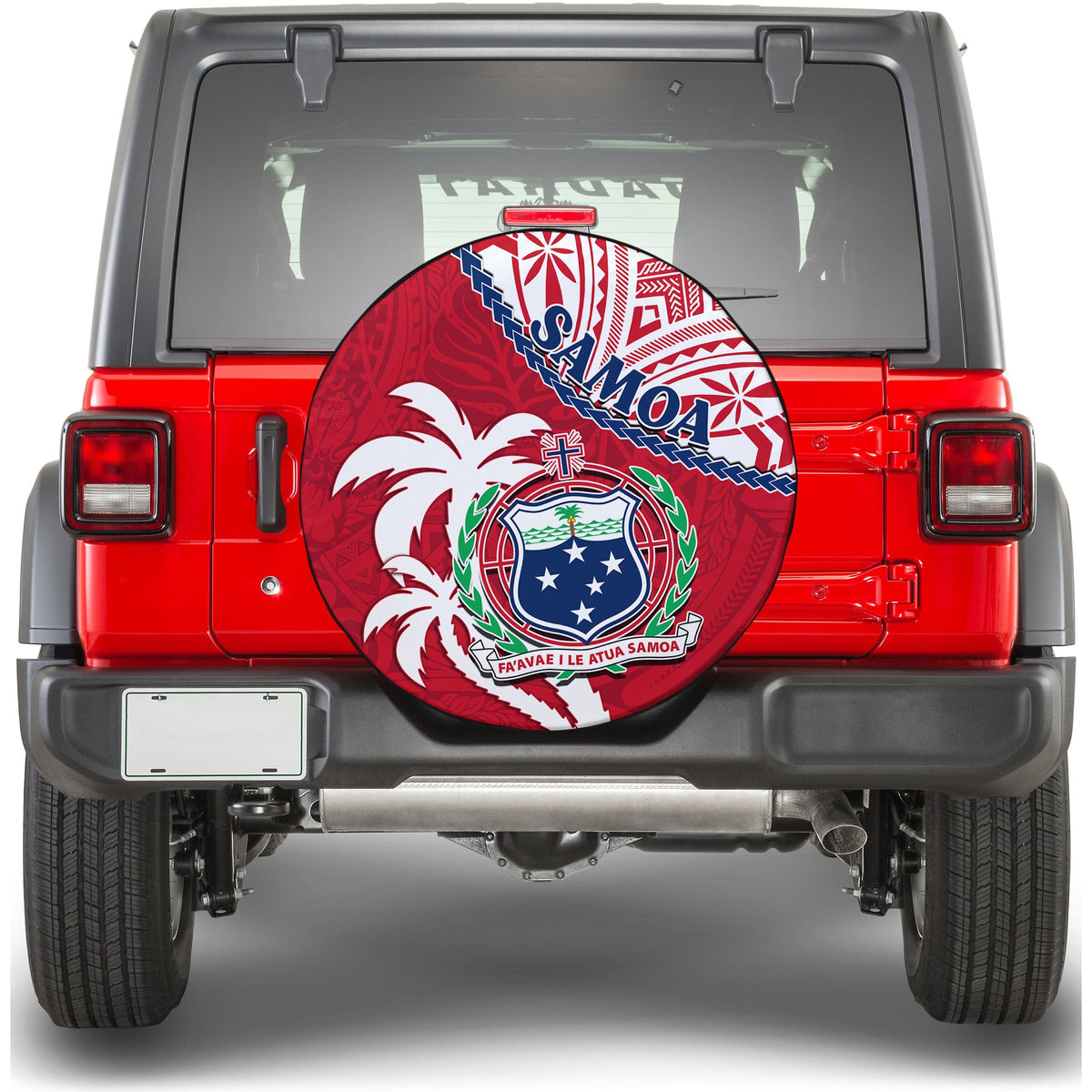 Samoa Spare Tire Cover Samoan Coat Of Arms With Coconut Red Style LT14 - Polynesian Pride