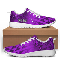 (Custom Personalised) Hawaii Flowers Sporty Sneakers Purple Tribal Pattern Hawaiian LT13 White - Polynesian Pride