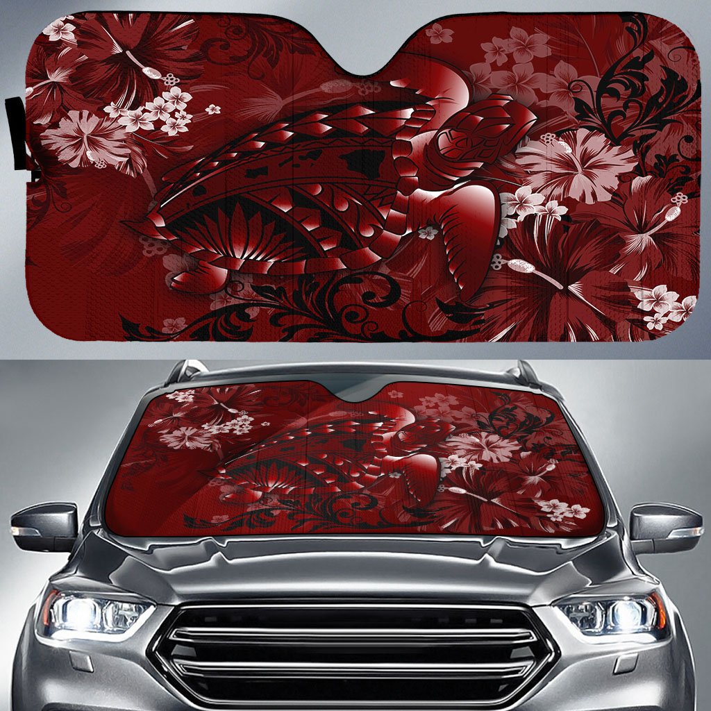 hawaiiMask Car Sun Shade - Hawaii Turtle Magenta Mask Car Sun Shade Auto Sun Shade Universal Fit Red - Polynesian Pride