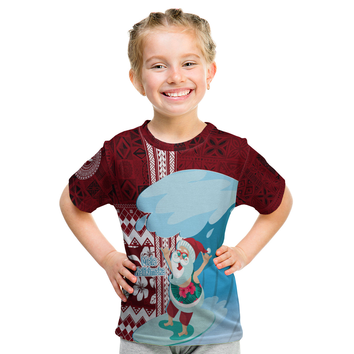 Hawaii Christmas Surfing Santa Claus Mele Kalikimaka Kid T Shirt LT7 - Polynesian Pride