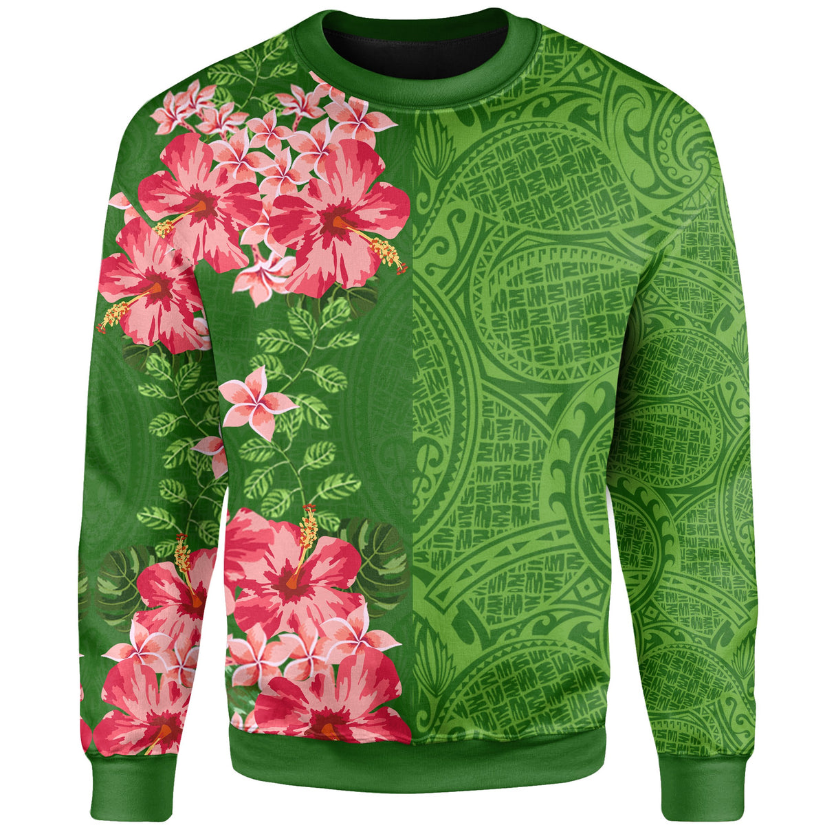 Hawaii Tropical Flower Polynesian Sweatshirt - Curtis Style - Green - Polynesian Pride