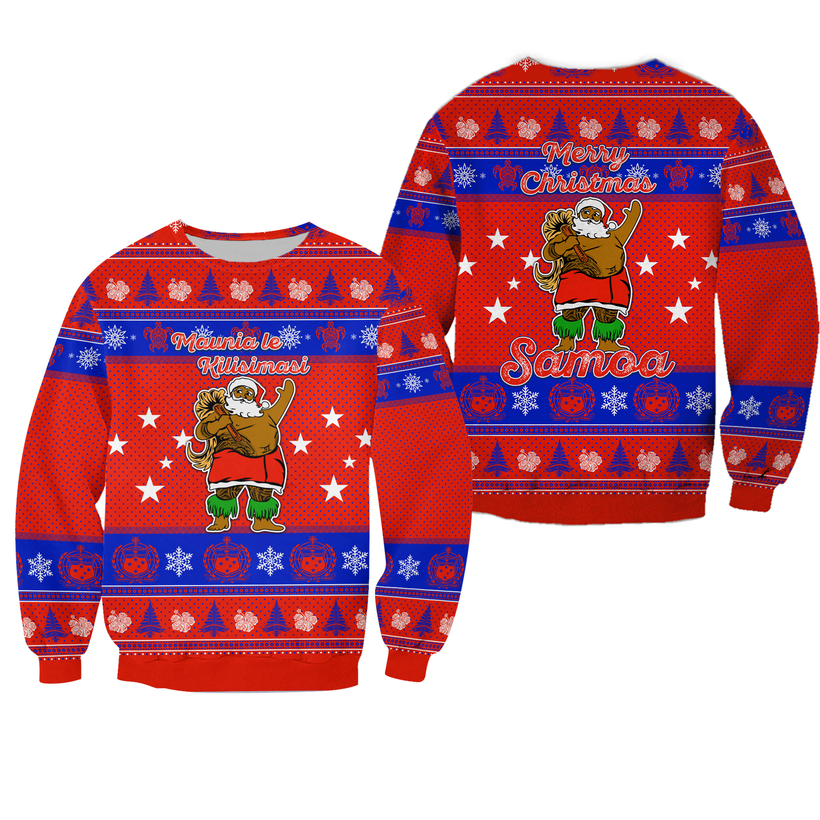 Samoa Christmas -Maunia Le Kilisimasi Santa Polynesia Tatoo Sweatshirt - LT2 Unisex RED - Polynesian Pride