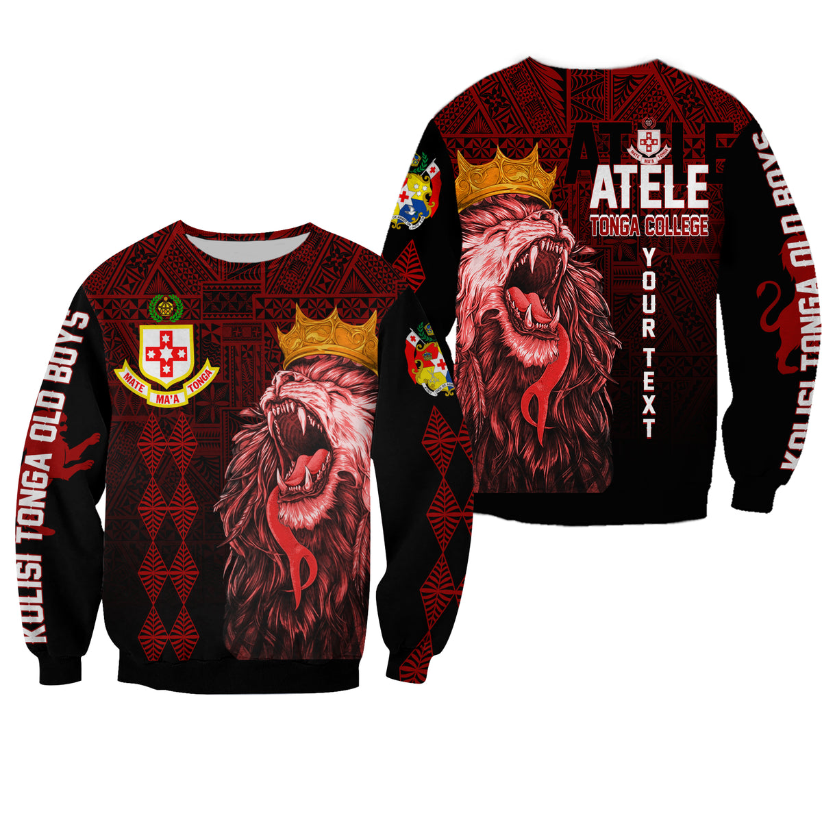 (Custom Personalize) Kolisi Tonga 'Atele Old Boys Sweatshirt Red Lions LT7 Unisex Red - Polynesian Pride