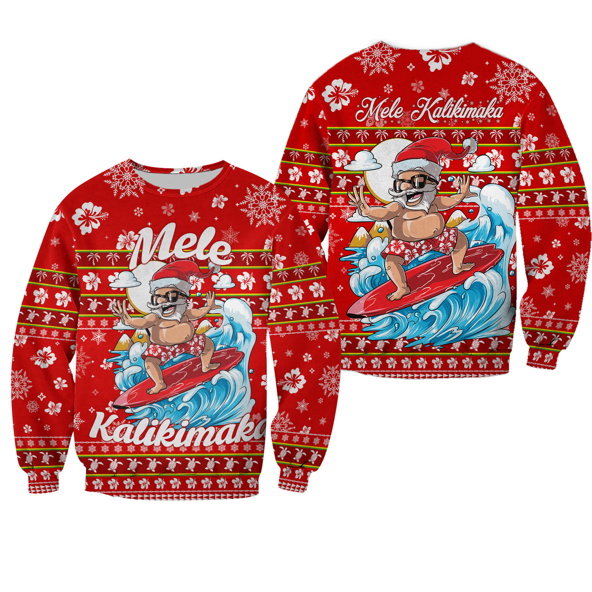 Hawaii Christmas Santas Surf Mele Kalikimaka Sweatshirt - LT2 Unisex RED - Polynesian Pride