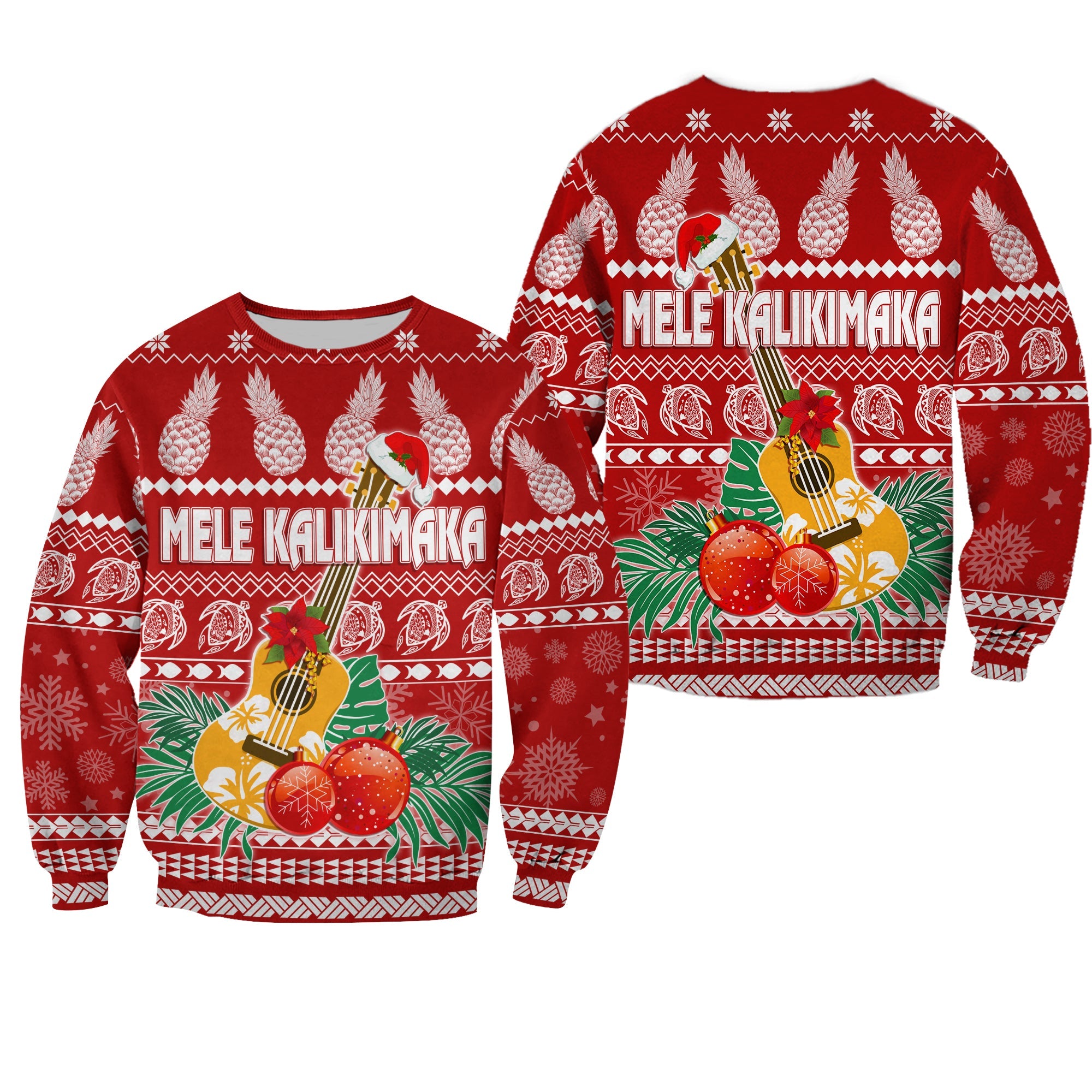 Hawaii Christmas Sweatshirt Mele Kalikimaka - Ukulele LT7 Unisex Red - Polynesian Pride
