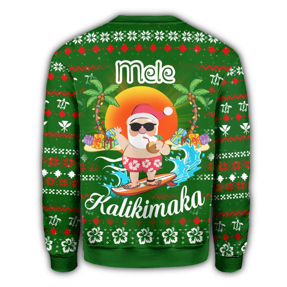 Hawaiian Santa Claus Mele Kalikimaka Christmas Sweatshirt - Green - Aviv Style - AH - Polynesian Pride
