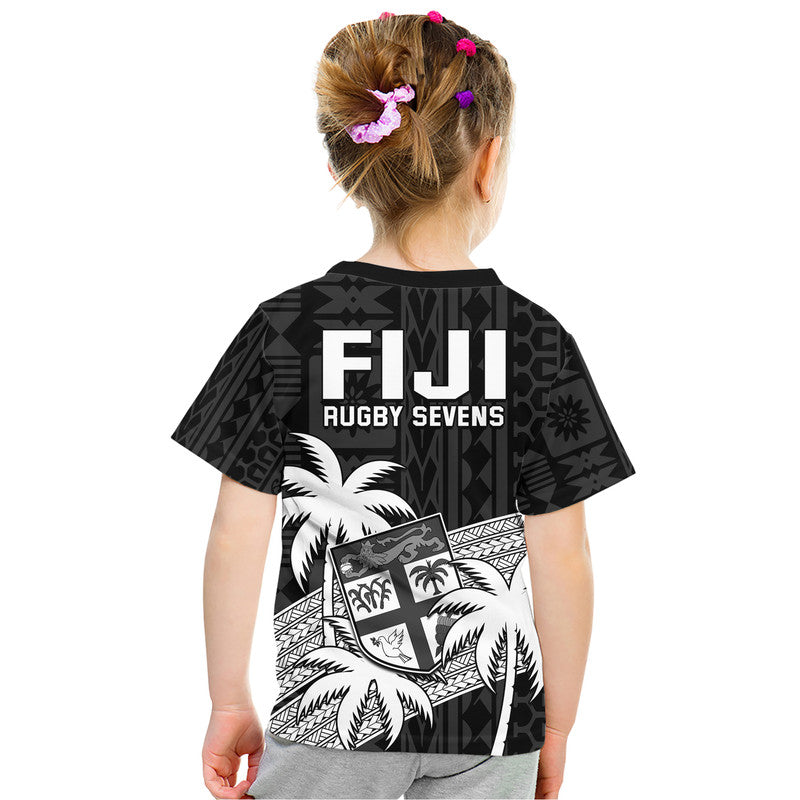 Fiji Rugby Sevens T Shirt Tapa Palm Tree and Fijian Coat of Arms LT9 - Polynesian Pride