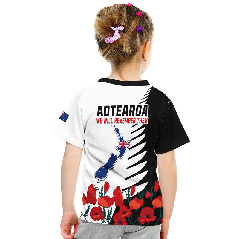New Zealand ANZAC Day T Shirt Military Silver Ferns and Red Poppy LT9 - Polynesian Pride