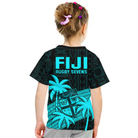 Fiji Rugby Sevens T Shirt Tapa Palm Tree and Fijian Coat of Arms LT9 - Polynesian Pride