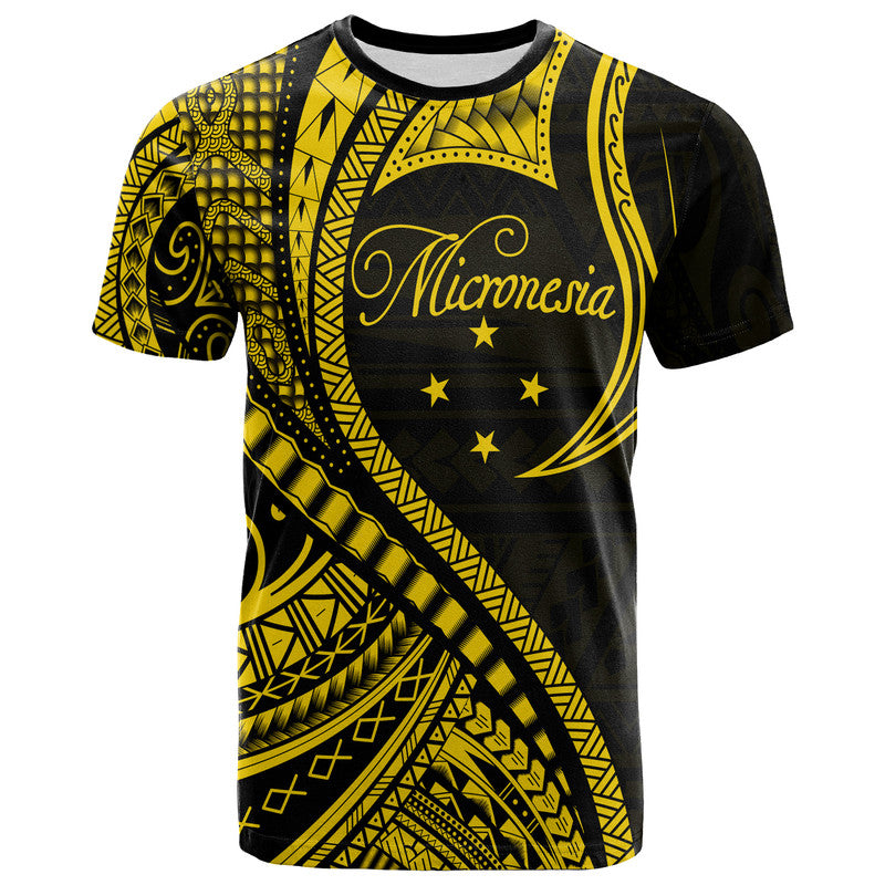Federated States of Micronesia T Shirt Gold Polynesian Wave Style LT9 Adult Gold - Polynesian Pride