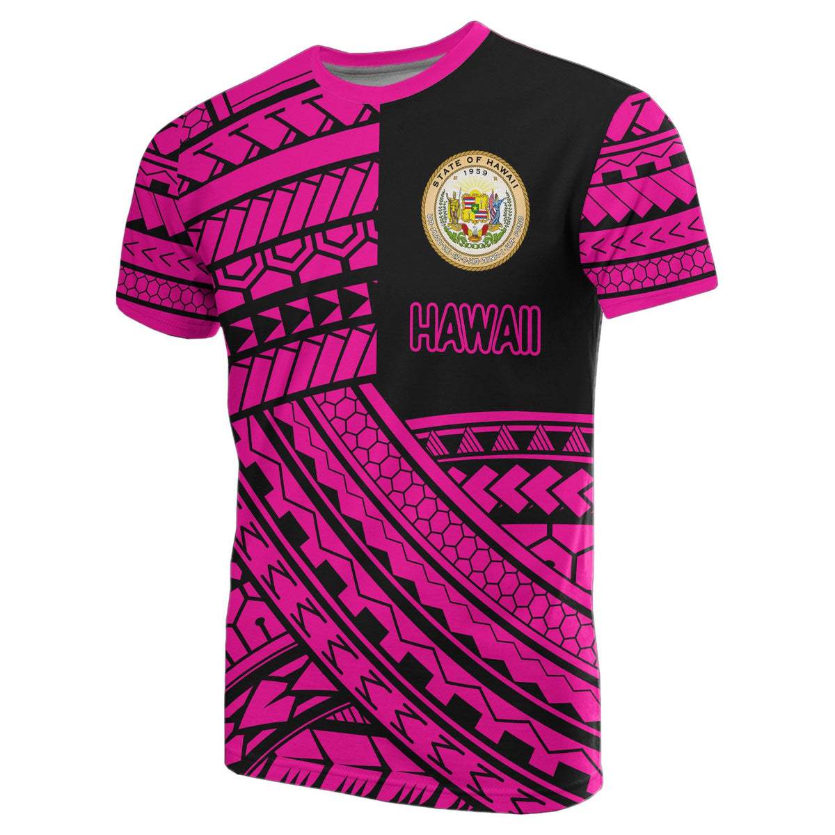 Hawaii Coat of Arms Polynesian T Shirt Pink Quarter Style - Polynesian Pride