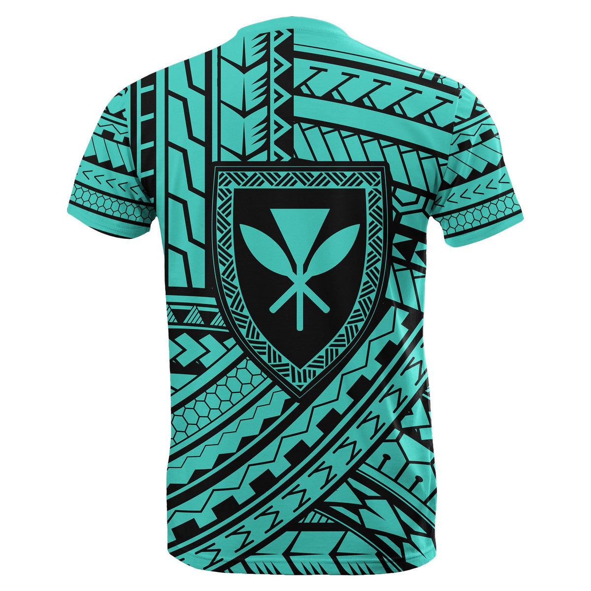 Hawaii Coat of Arms Polynesian T Shirt Turquoise Quarter Style - Polynesian Pride