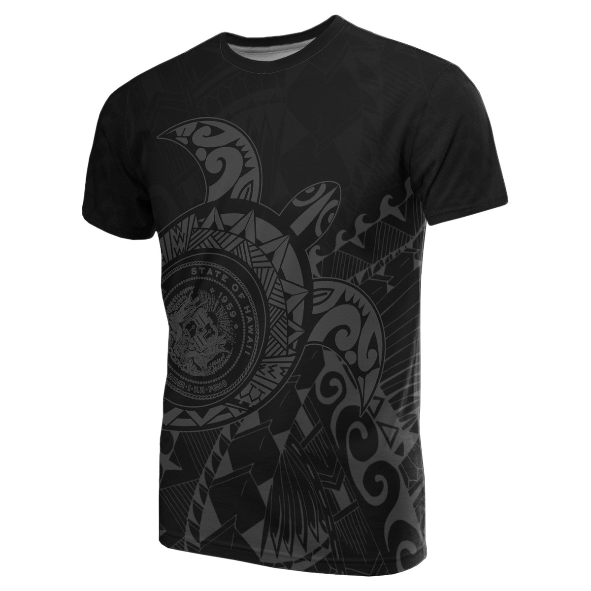 Hawaii Coat of Arms T Shirt ( Gray) Turtle Style - Polynesian Pride