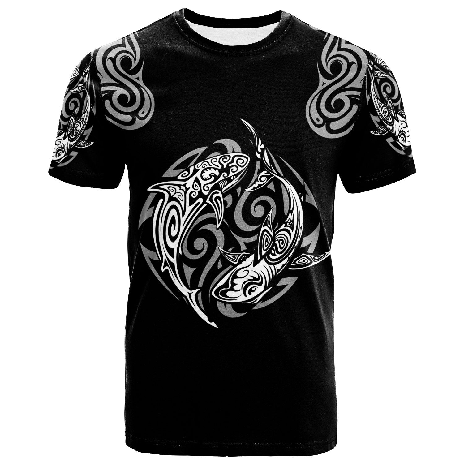 Polynesian T Shirt Polynesian Shark Tatoo Black Color Unisex Black - Polynesian Pride
