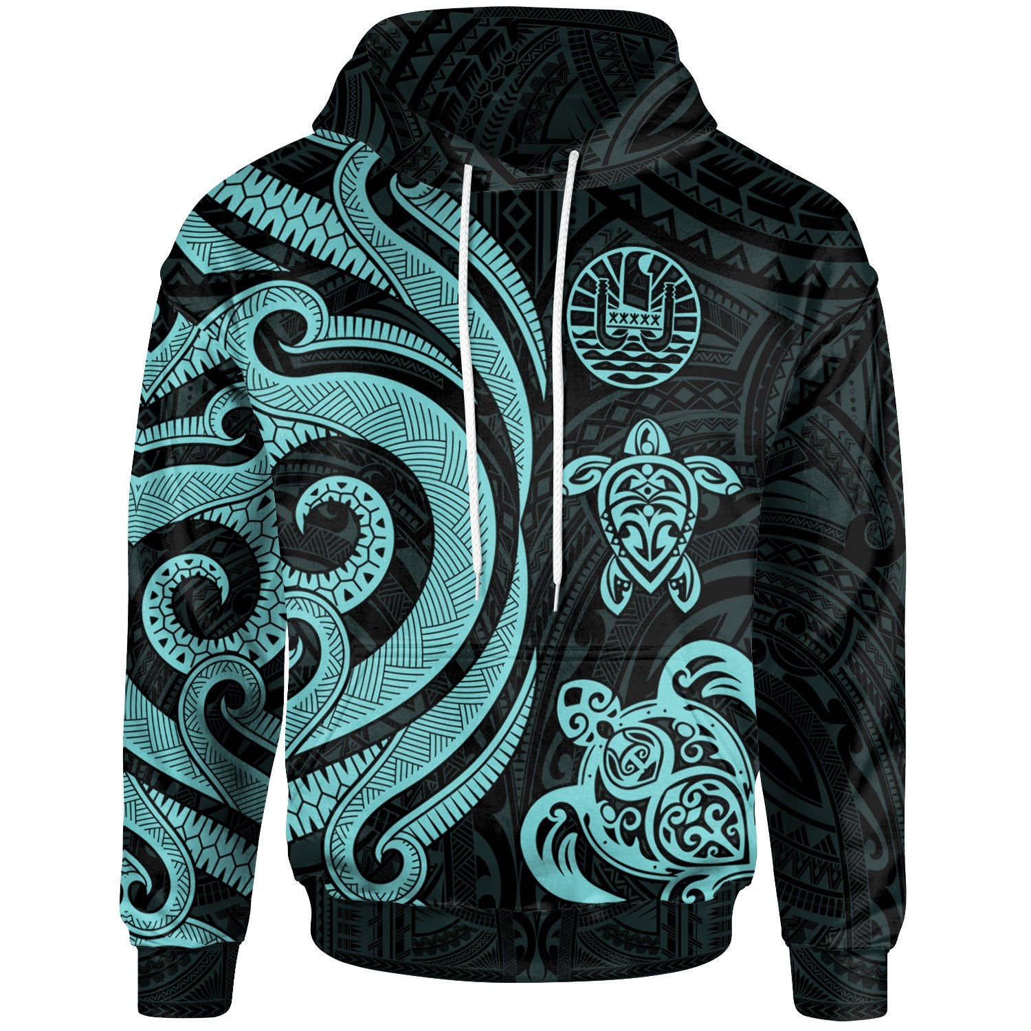 Tahiti Polynesian Hoodie Turquoise Tentacle Turtle Unisex Turquoise - Polynesian Pride
