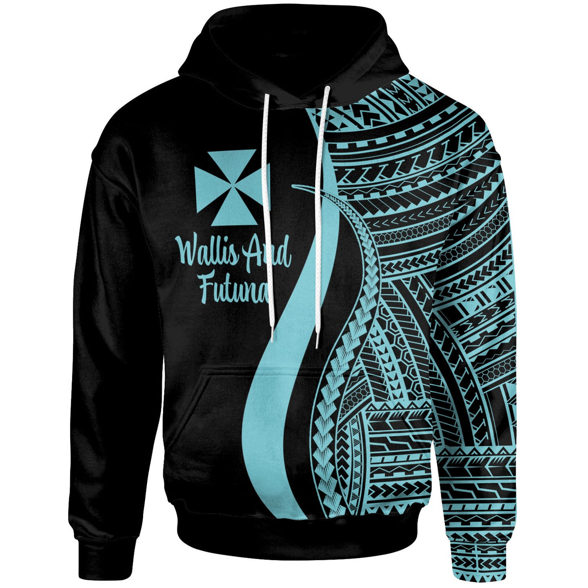 Wallis and Futuna Hoodie Turquoise Tentacle Tribal Pattern Unisex Turquoise - Polynesian Pride
