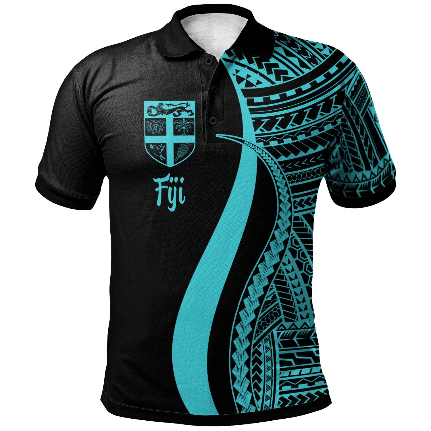 Fiji Polo Shirt Turquoise Polynesian Tentacle Tribal Pattern Unisex Turquoise - Polynesian Pride